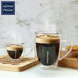 GIORNO FELICE Home Cafe Double Wall Glass Mug 2P Set (Espresso 80ml + Mug 350ml) Heat-Resistant Insulated Borosilicate Glass
